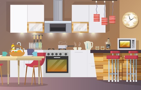 Kitchen interior concept with flat modern design elements vector illustrationのイラスト素材
