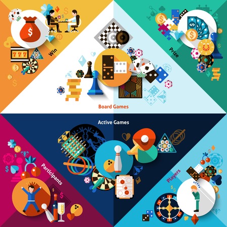 Games of chance table and active sport corners set isolated vector illustrationのイラスト素材