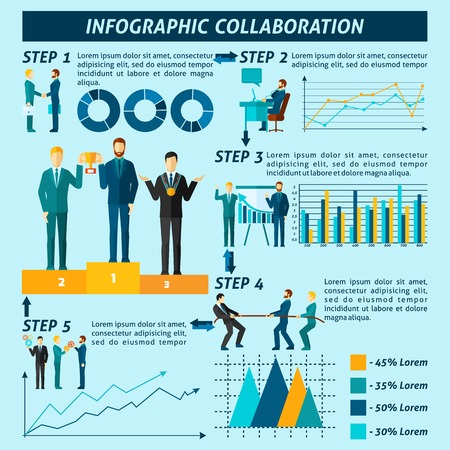 Collaboration infographics set with business workforce symbols and charts vector illustrationのイラスト素材