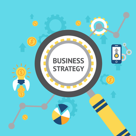 New business ideas strategic objectives and profitable goals defining analysis concept poster print abstract flat vector illustrationのイラスト素材