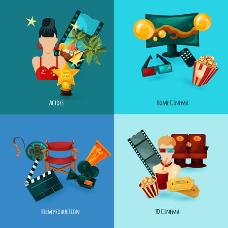 Cinema design concept set with actors film production cartoon icons isolated vector illustrationのイラスト素材