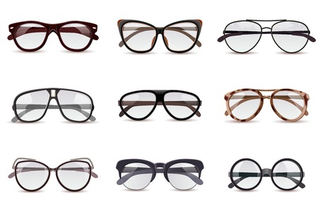 Realistic modern fashion eyeglasses assortment decorative icons set isolated vector illustrationのイラスト素材