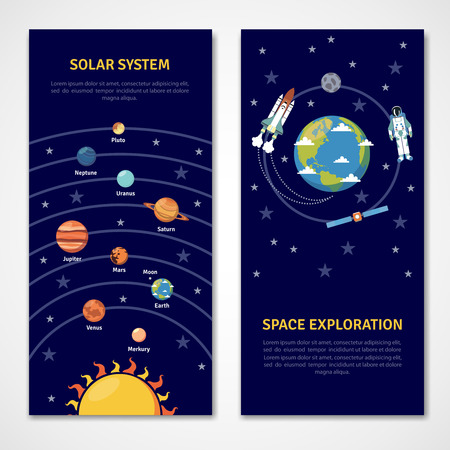 Solar system and space exploration concept isolated banners flat vector illustrationのイラスト素材