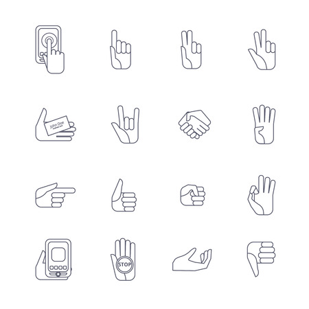 Body language hand gestures icons collection set for like dislike symbols outlined contour abstract isolated vector illustrationのイラスト素材