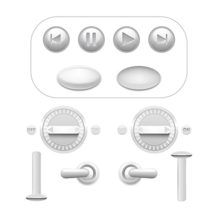 Realistic analog button and trigger set white isolated vector illustrationのイラスト素材