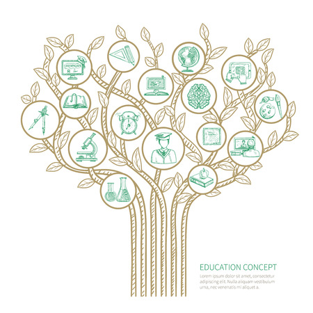 Education tree concept with learning and graduation sketch symbols vector illustrationのイラスト素材