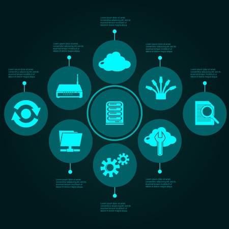 Digital network infographics set with cloud computing symbols vector illustrationのイラスト素材