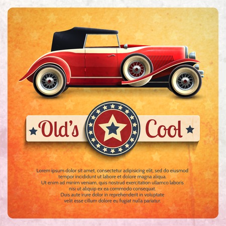 Retro car poster with vintage red cabriolet auto vector illustrationのイラスト素材