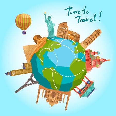 Travel background with world landmarks around the globe vector illustration Travel background with world landmarks around the globe vector illustration