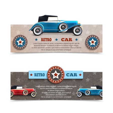 Retro car banners set with cabriolet auto collection isolated vector illustrationのイラスト素材