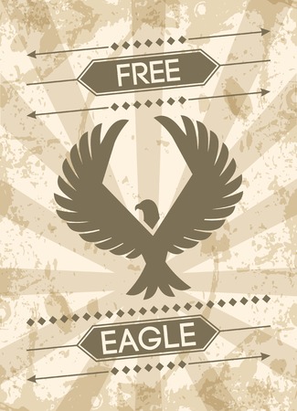 Eagle grunge style poster with flat bird silhouette and text vector illustrationのイラスト素材