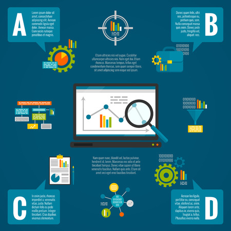 Data analytics infographic set with diagrams charts and comments flat vector illustrationのイラスト素材