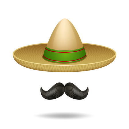 Sombrero and mustache mexican symbols decorative icons set isolated vector illustrationのイラスト素材