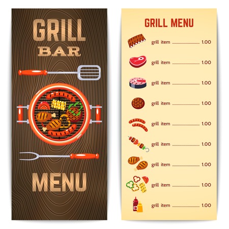 Grill restaurant menu with barbecue food meat dishes vector illustrationのイラスト素材