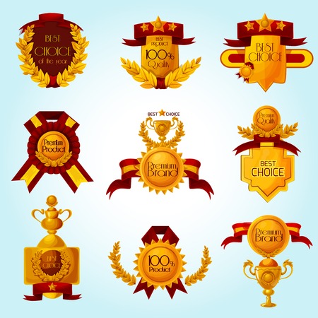 Golden award premium sale emblems cartoon set isolated vector illustrationのイラスト素材