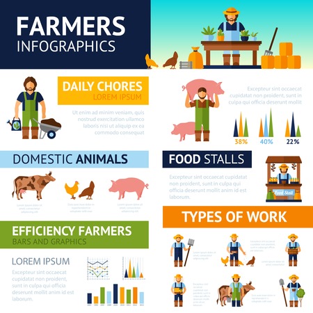 Farmers infographics set with domestic animals symbols and charts vector illustrationのイラスト素材