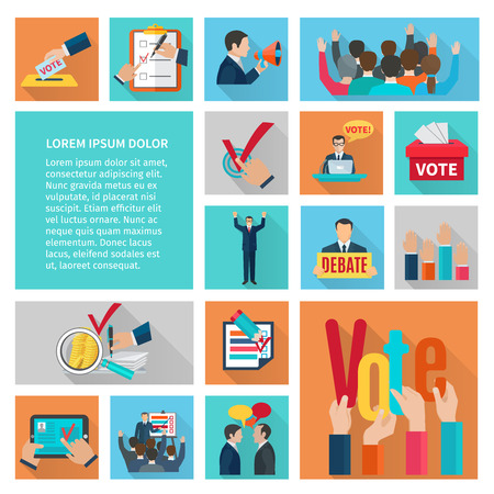 Political elections and voting flat decorative icons set isolated vector illustrationのイラスト素材