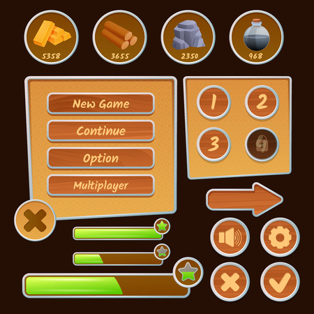 Resource icons and menu elements for strategy games on the brown background isolated vector illustrationのイラスト素材