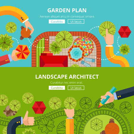 Online city garden creative design software tools professional landscape architect internet site homepage layout abstract vector illustrationのイラスト素材