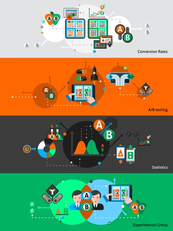 A-b seo testing horizontal banner set with statistic elements isolated vector illustrationのイラスト素材