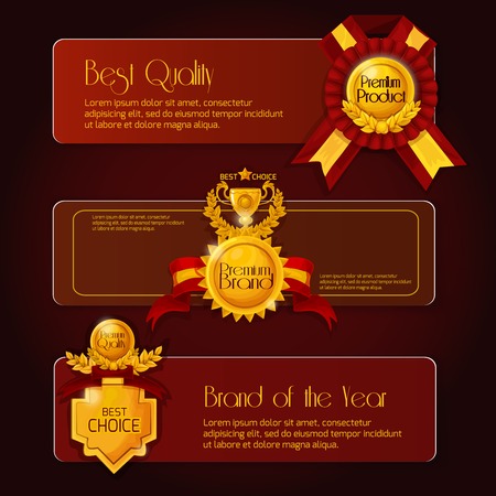 Sale and clearance horizontal banner set with cartoon golden trophy awards isolated vector illustrationのイラスト素材