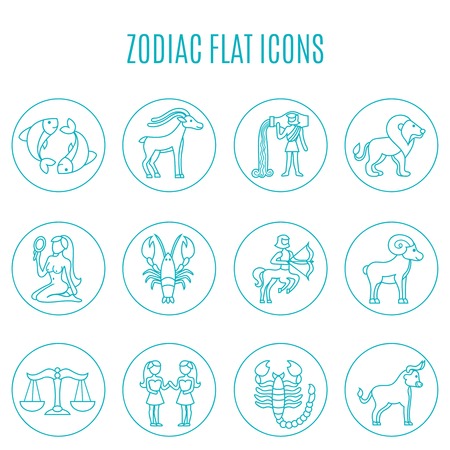 Zodiac icon line set with esoteric fortune telling symbols isolated vector illustrationのイラスト素材