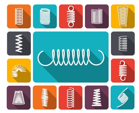 Metal spring icons colored icons flat set isolated vector illustrationのイラスト素材