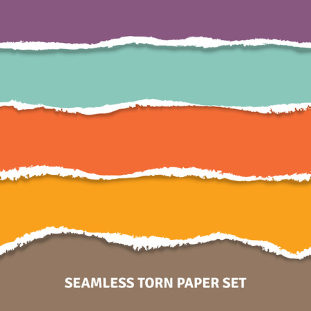 Torn color horizontal stripes separated white paper set seamless concept vector illustrationのイラスト素材