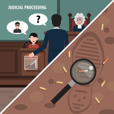 Judgment services and law proceedings corners set isolated vector illustrationのイラスト素材