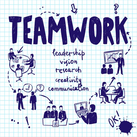 Teamwork design concept with ink drawn business people professional group communication vector illustrationのイラスト素材