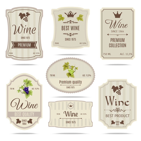 Special collection best quality grape varieties and premium wine brand names labels emblems abstract isolated vector illustrationのイラスト素材