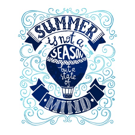 Summer postcard template with blue balloon on abstract sketch ornament background vector illustrationのイラスト素材