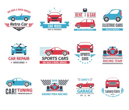 Car repair service rent and wash logo set isolated vector illustrationのイラスト素材
