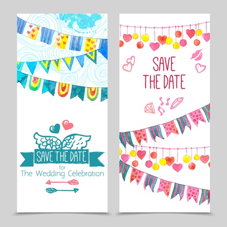 Save the day card paper wedding invitation template set isolated vector illustration Save the day card paper wedding invitation template set isolated vector illustration