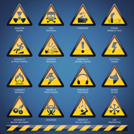 Dangerous hazard and other warning signs set isolated vector illustrationのイラスト素材