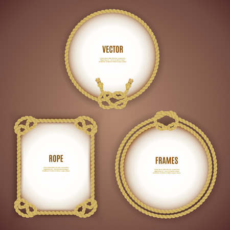 Round and square vintage rope frames on the brown background isolated vector illustrationのイラスト素材