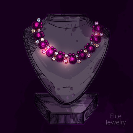 Mannequin for jewelry shop with hand drawn necklace on dark background vector illustrationのイラスト素材