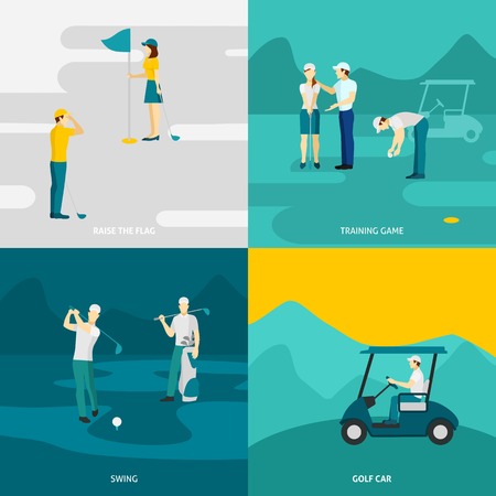 Golf design concept set with traning game and sport accessories flat icons isolated vector illustrationのイラスト素材