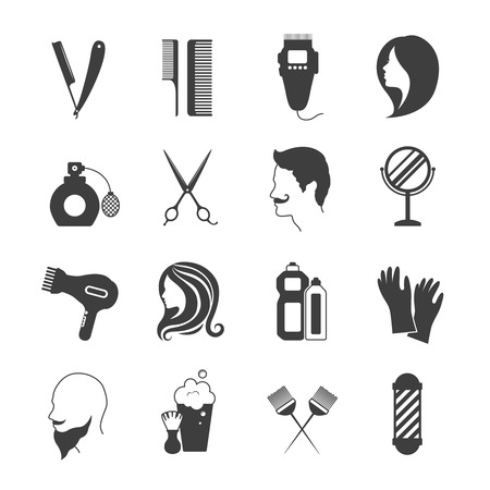 Hairdresser and beauty salon black and white icons set isolated vector illustration Hairdresser and beauty salon black and white icons set isolated vector illustration