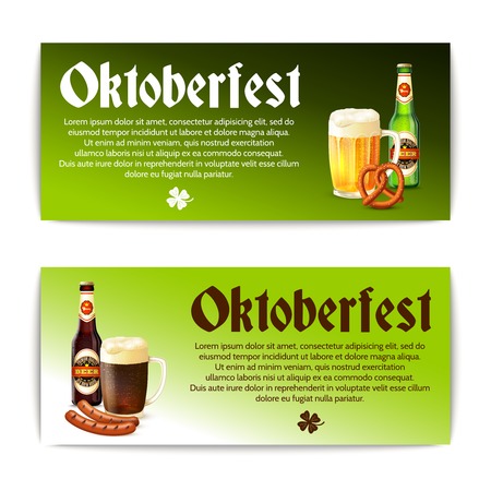 Beer banner horizontal set with realistic glass bottles and snacks isolated vector illustrationのイラスト素材