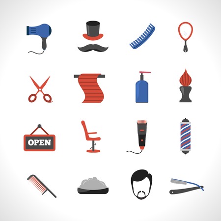 Barber salon icons set with hair dryer comb blade isolated vector illustrationのイラスト素材