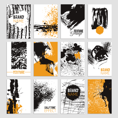 Grunge texture card set with abstract black pattern isolated vector illustrationのイラスト素材