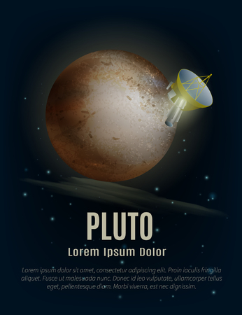 Pluto planet poster with artificial satellite space and stars cartoon vector illustrationのイラスト素材