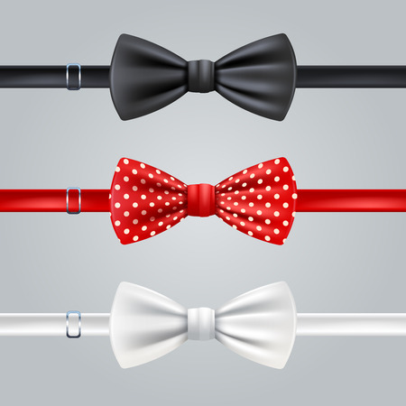 Black red dotted and white bow ties realistic set isolated vector illustrationのイラスト素材