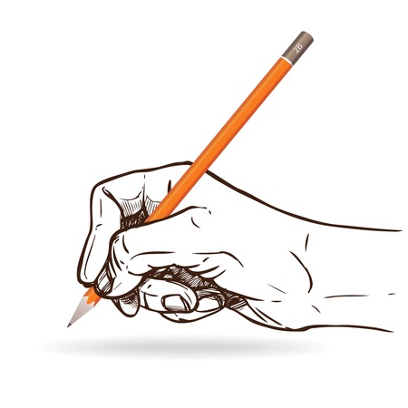 Sketch human hand holding graphite pencil for writing vector illustrationのイラスト素材