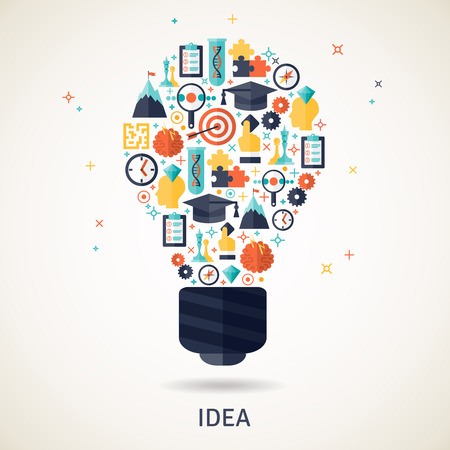 Business idea and planning concept illustration in a lamp shape flat vector illustrationのイラスト素材