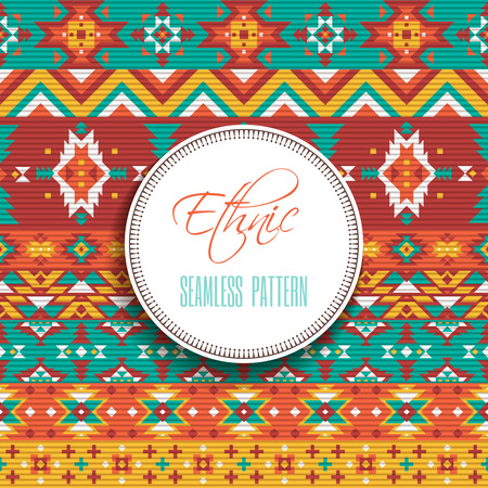 Ethnic or tribal geometric elements and stripe style flat color seamless pattern vector illustrationのイラスト素材