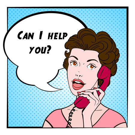 Beautiful emotional comics woman with phone and message bubble vintage color cartoon portrait vector illustrationのイラスト素材