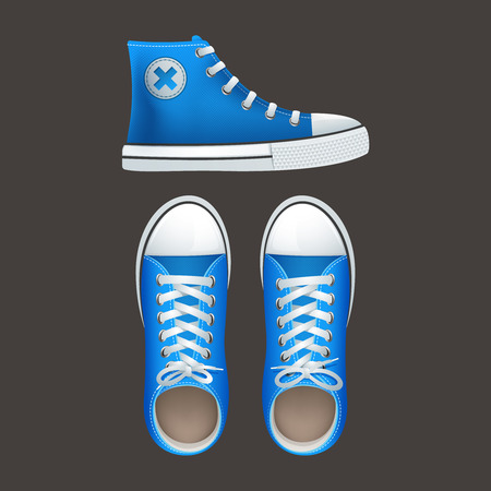 Teenage school boys and girls popular street wear high top sneakers chucks gumshoes  abstract isolated vector illustrationのイラスト素材
