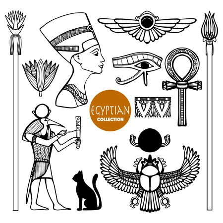 Egypt set with ancient god symbols and ornaments isolated vector illustrationのイラスト素材